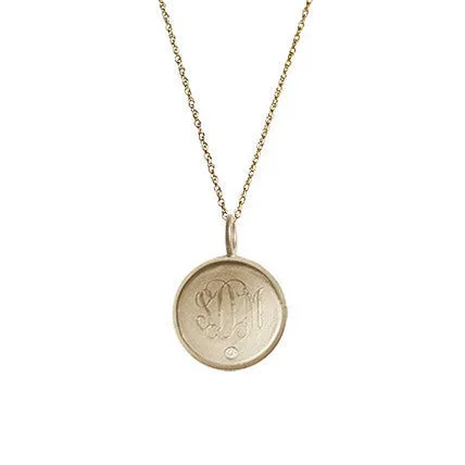 14K Gold Rimmed Monogram Necklace with Diamond-Pippa Middleton