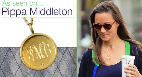 14K Gold Rimmed Monogram Necklace with Diamond-Pippa Middleton