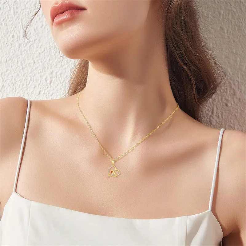 14K Gold Robin Bird Necklace for Women Mom, Solid Gold Heart Pendant with Mocking Bird Mothers Day Gift for Wife Girlfriend Her 