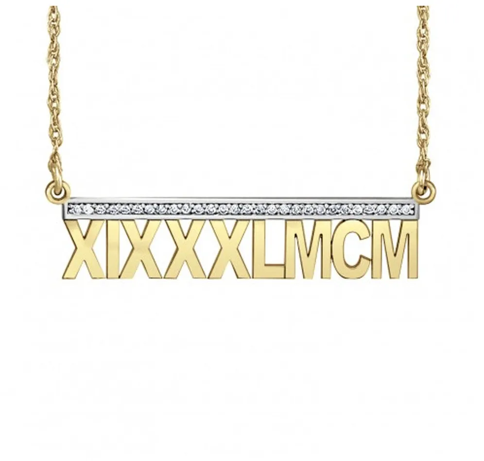 14K Gold Roman Numeral Diamond Necklace