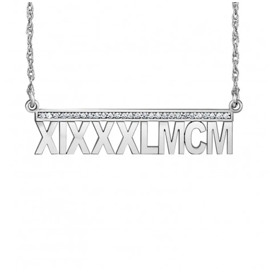 14K Gold Roman Numeral Diamond Necklace