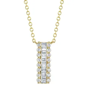 14K White or Yellow Gold 0.56 Carat Total Weight Baguette Diamond Bar Pendant Necklace