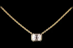 14K Yellow Gold 0.31 Carat Total Weight Mosaic Emerald Cut Diamond East-West Bezel Pendant Necklace