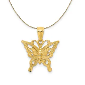 14k Yellow Gold Diamond Cut Butterfly Necklace