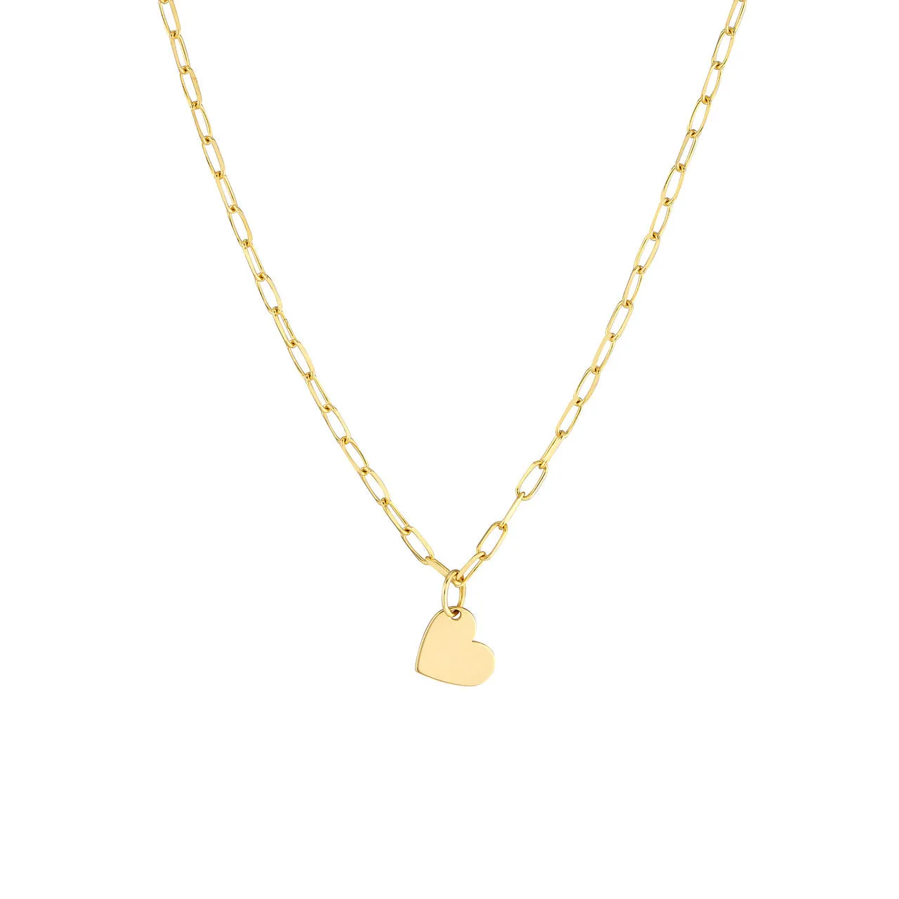 14K Yellow Gold Heart Pendant Paperclip Chain Necklace