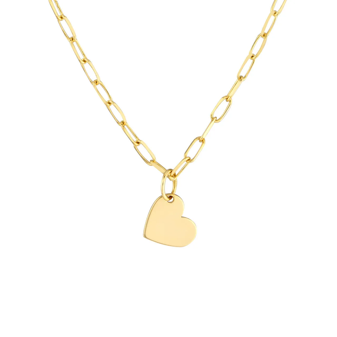 14K Yellow Gold Heart Pendant Paperclip Chain Necklace