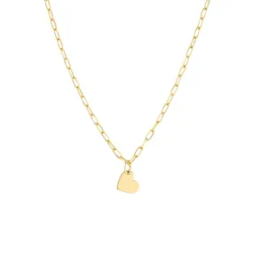 14K Yellow Gold Heart Pendant Paperclip Chain Necklace