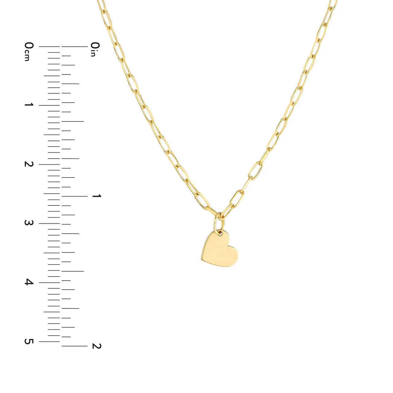 14K Yellow Gold Heart Pendant Paperclip Chain Necklace