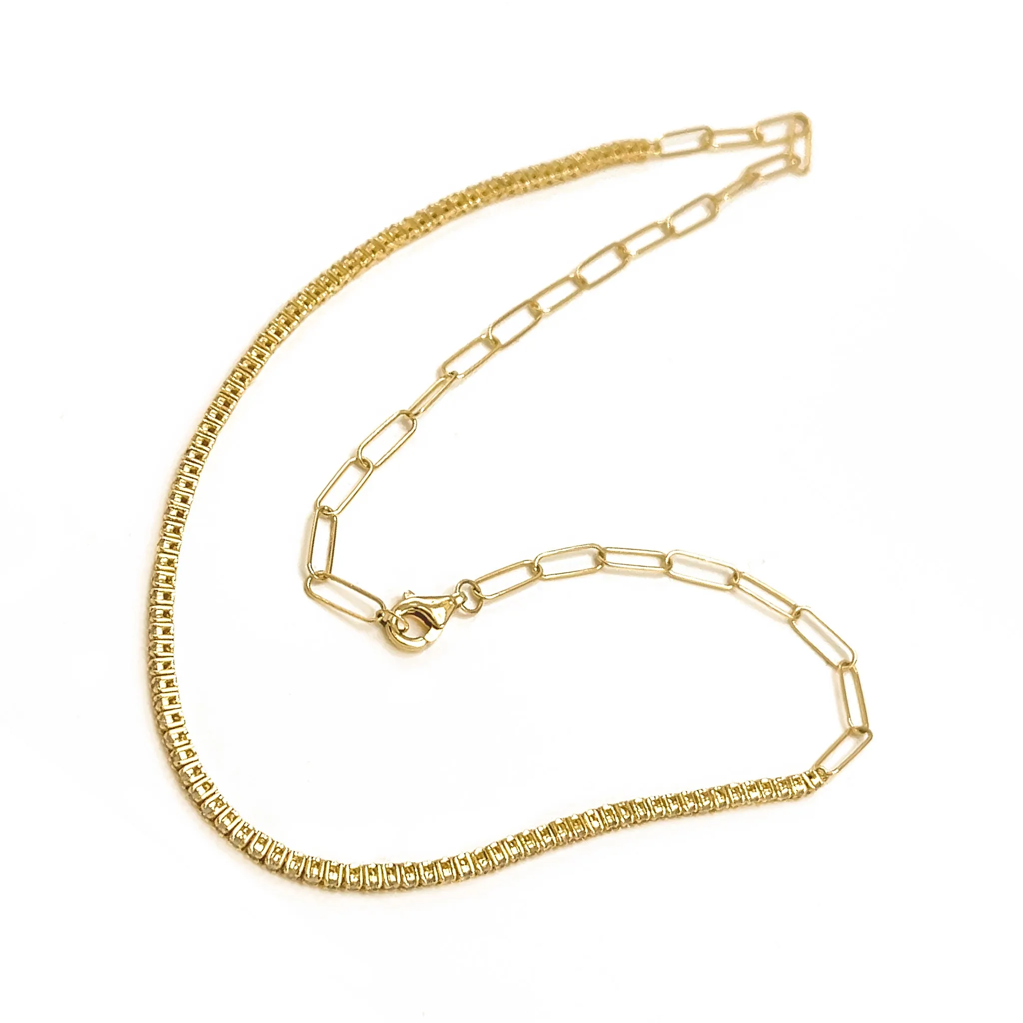 18 kt Gold Chain Link Diamond Tennis Necklace