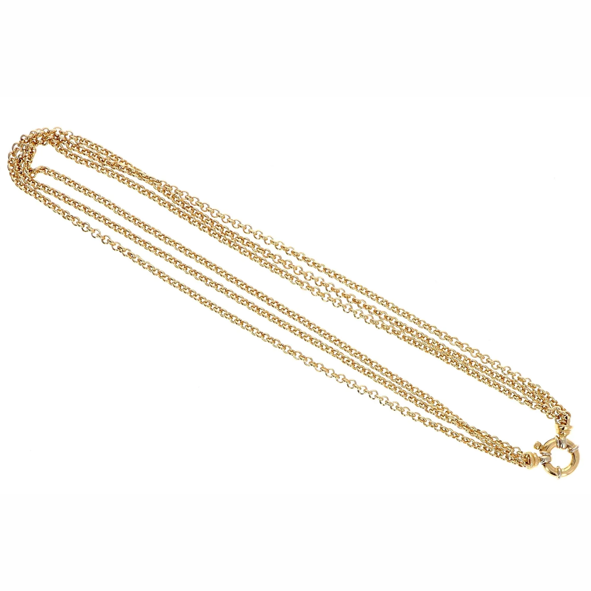 18K Yellow Gold Triple Rolo Strand Bolt Ring Closure Necklace