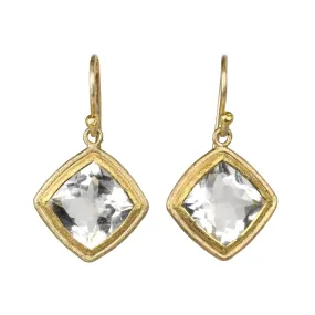 22K & 18K Gold Bezel-Set Square Quartz Earrings