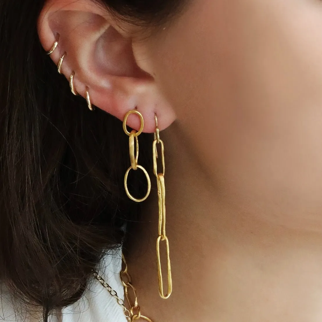 22K Gold Handmade Double Pebble Link Earrings