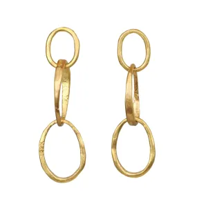 22K Gold Handmade Double Pebble Link Earrings