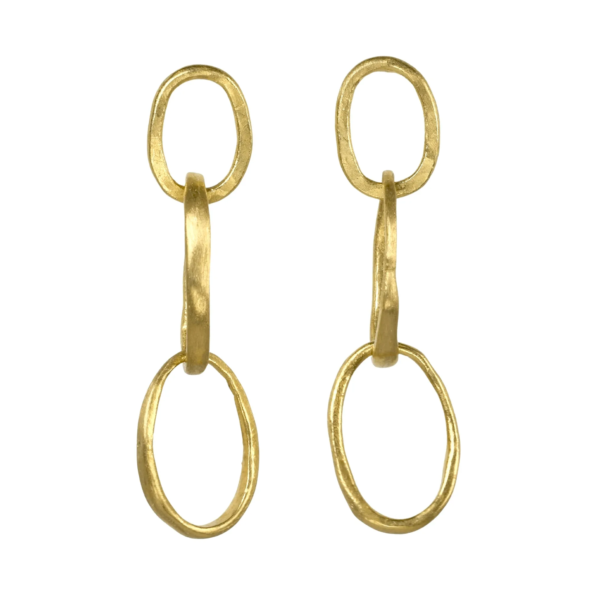 22K Gold Handmade Double Pebble Link Earrings