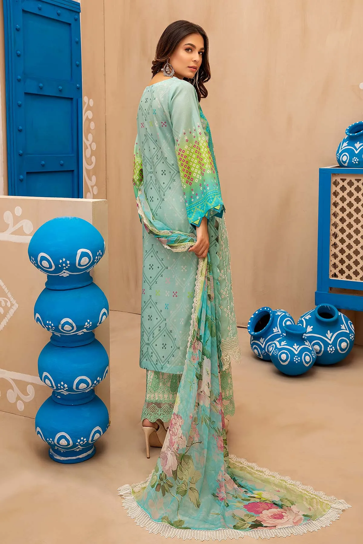 3-piece Unstitched Embroidered Lawn With Chiffon Dupatta CHN-01