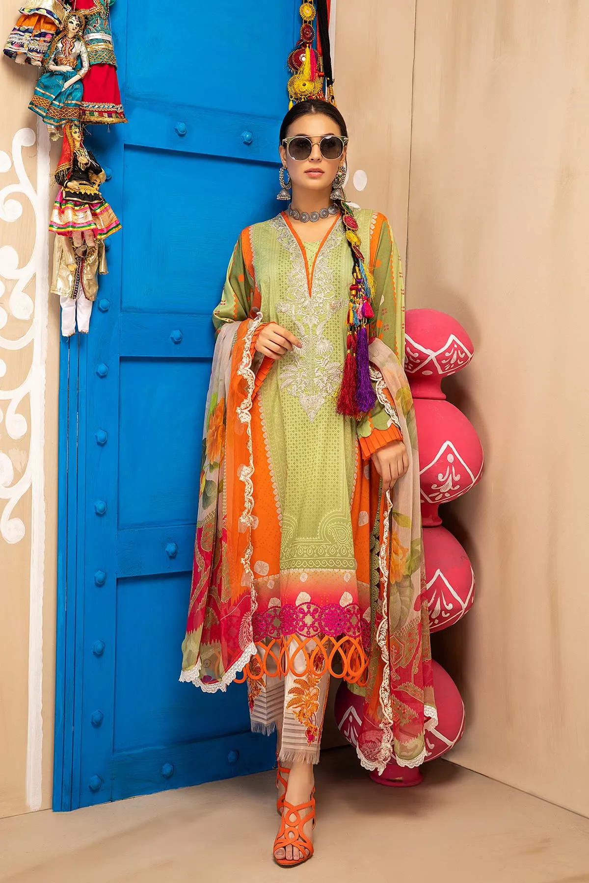 3-piece Unstitched Embroidered Lawn With Chiffon Dupatta CHN-03