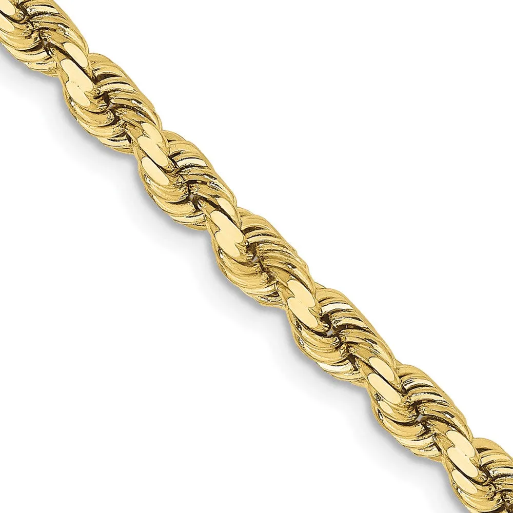 3.75mm 10K Yellow Gold Diamond Cut Solid Rope Chain Bracelet