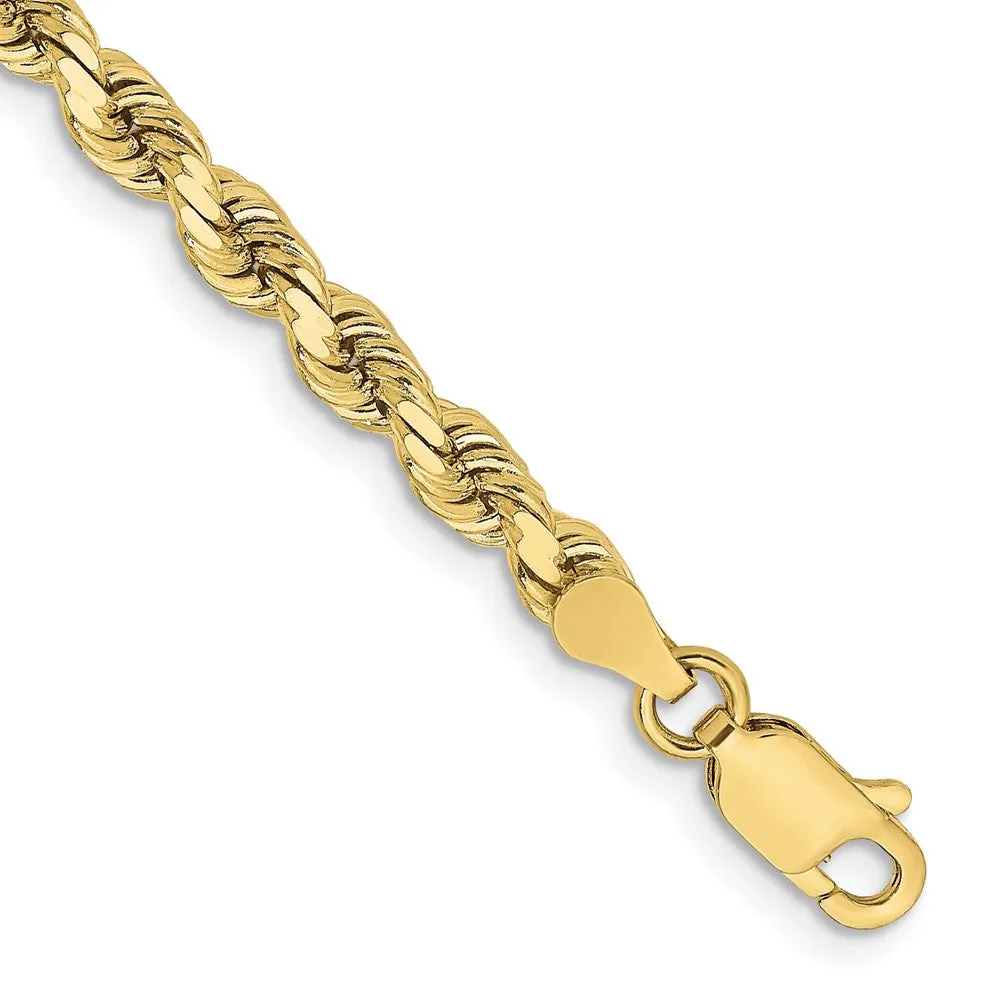 3.75mm 10K Yellow Gold Diamond Cut Solid Rope Chain Bracelet