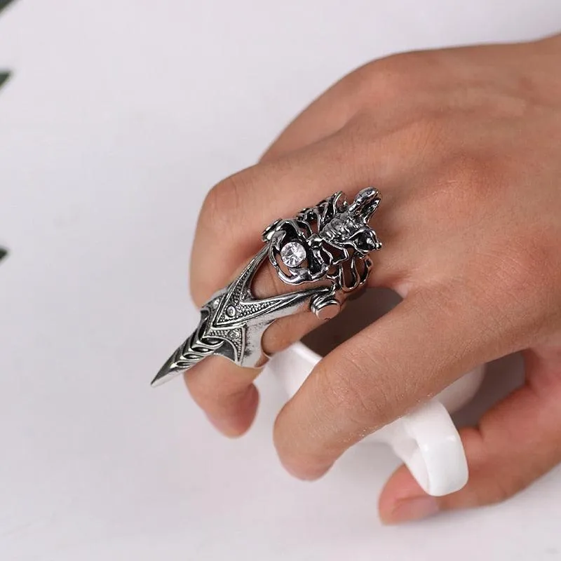 Add a Touch of Gothic Edge to Your Style with Our Skull Gothic Claw Ring Rock Knuckle Punk Ladies Jewelry