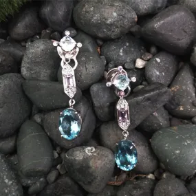 Amethyst & Blue Topaz stud with White Topaz, Amethyst & Blue Topaz 'ART DECO' Twinset Earrings