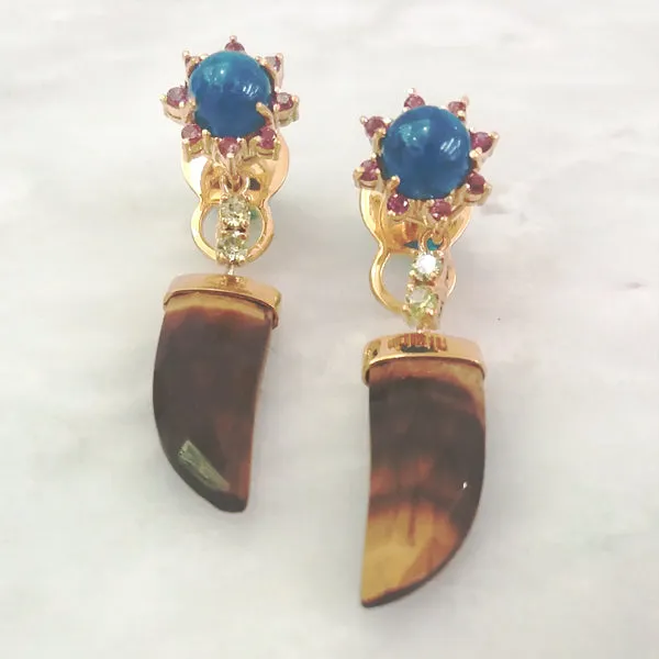 Apatite & Rhodolite Garnet Stud with Peridot & Brown Tigers Eye Twinset Earrings