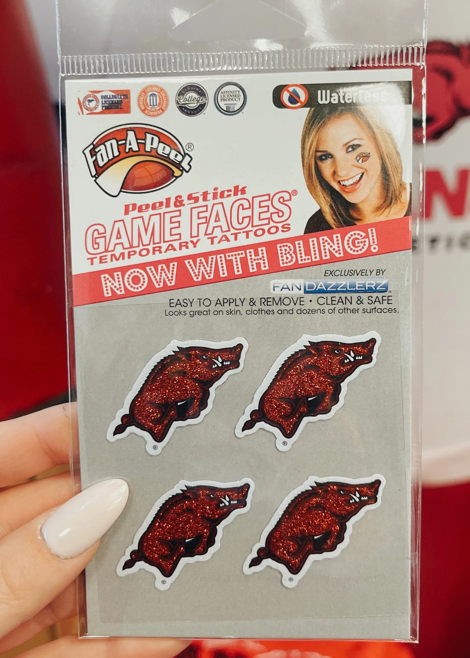 Arkansas Sparkle Razorback Temporary Tattoos