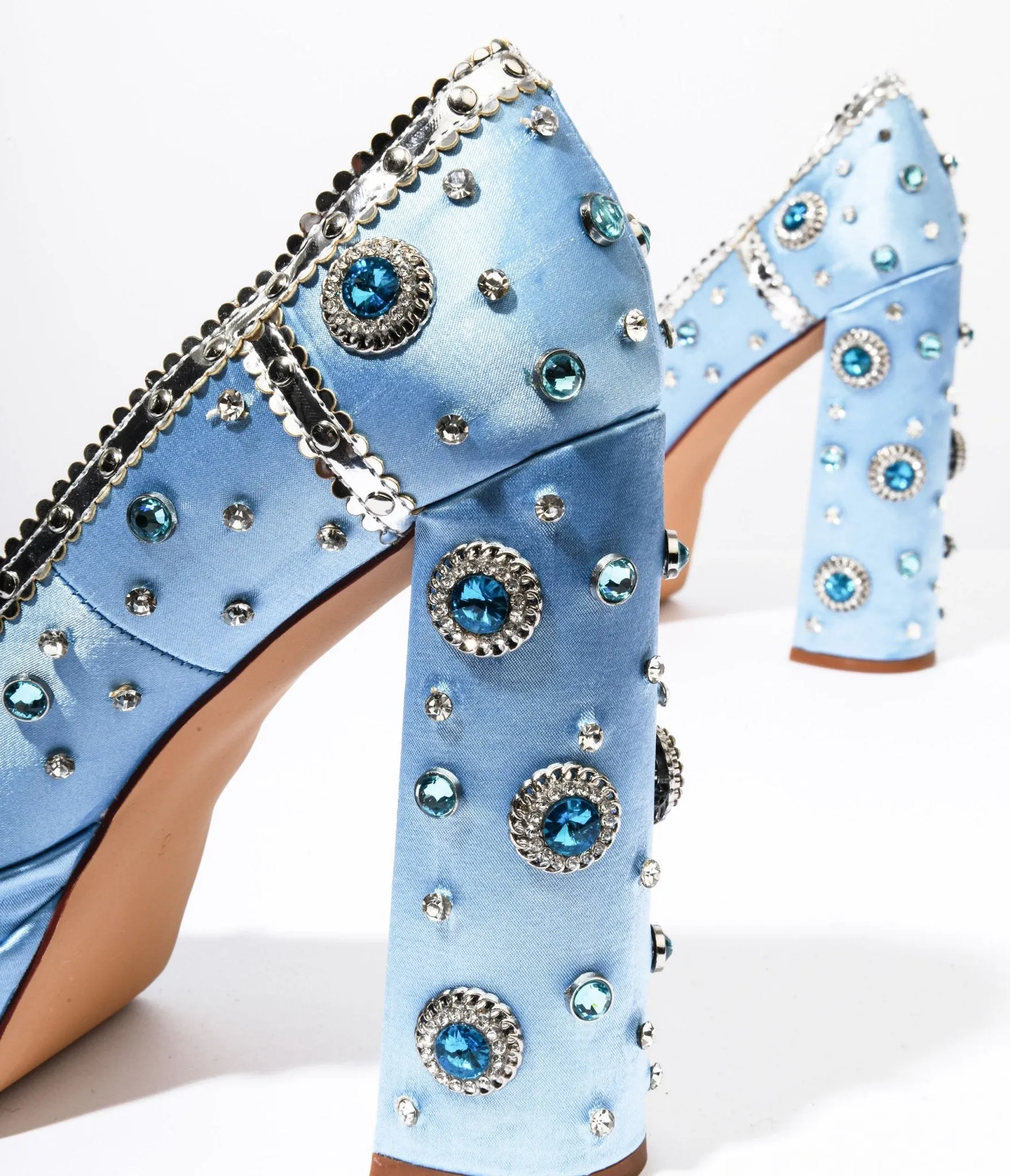 Baby Blue Rhinestone Embellished Platform Heels