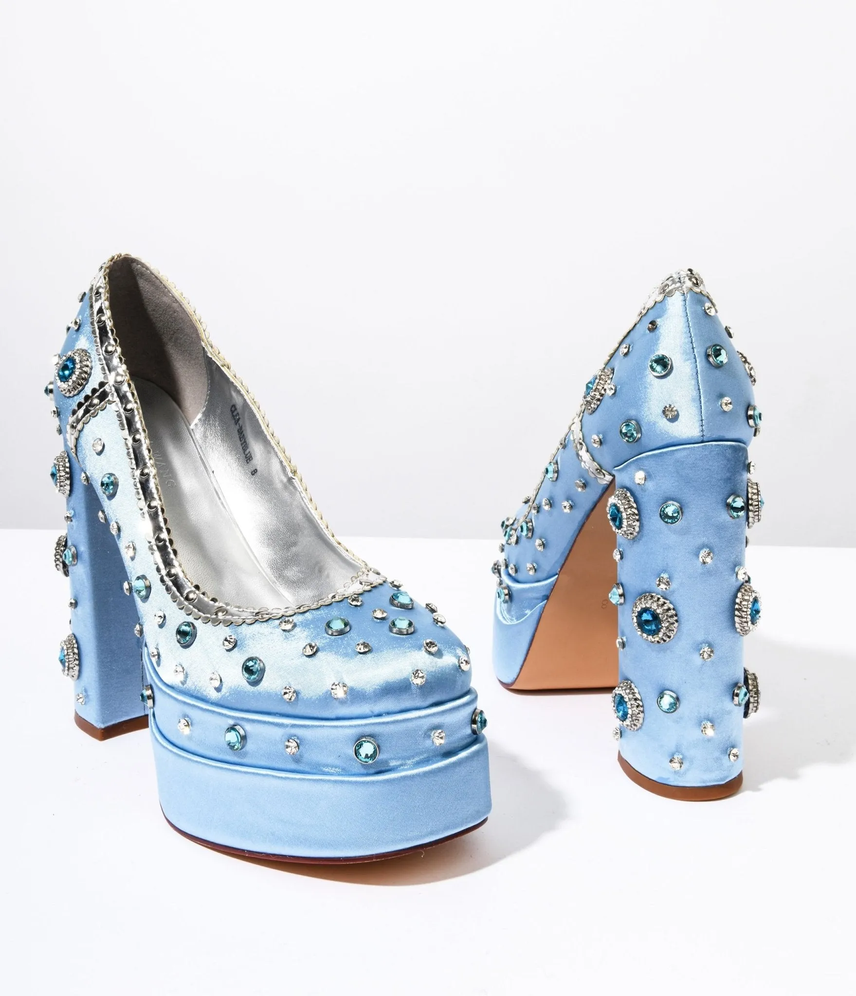 Baby Blue Rhinestone Embellished Platform Heels