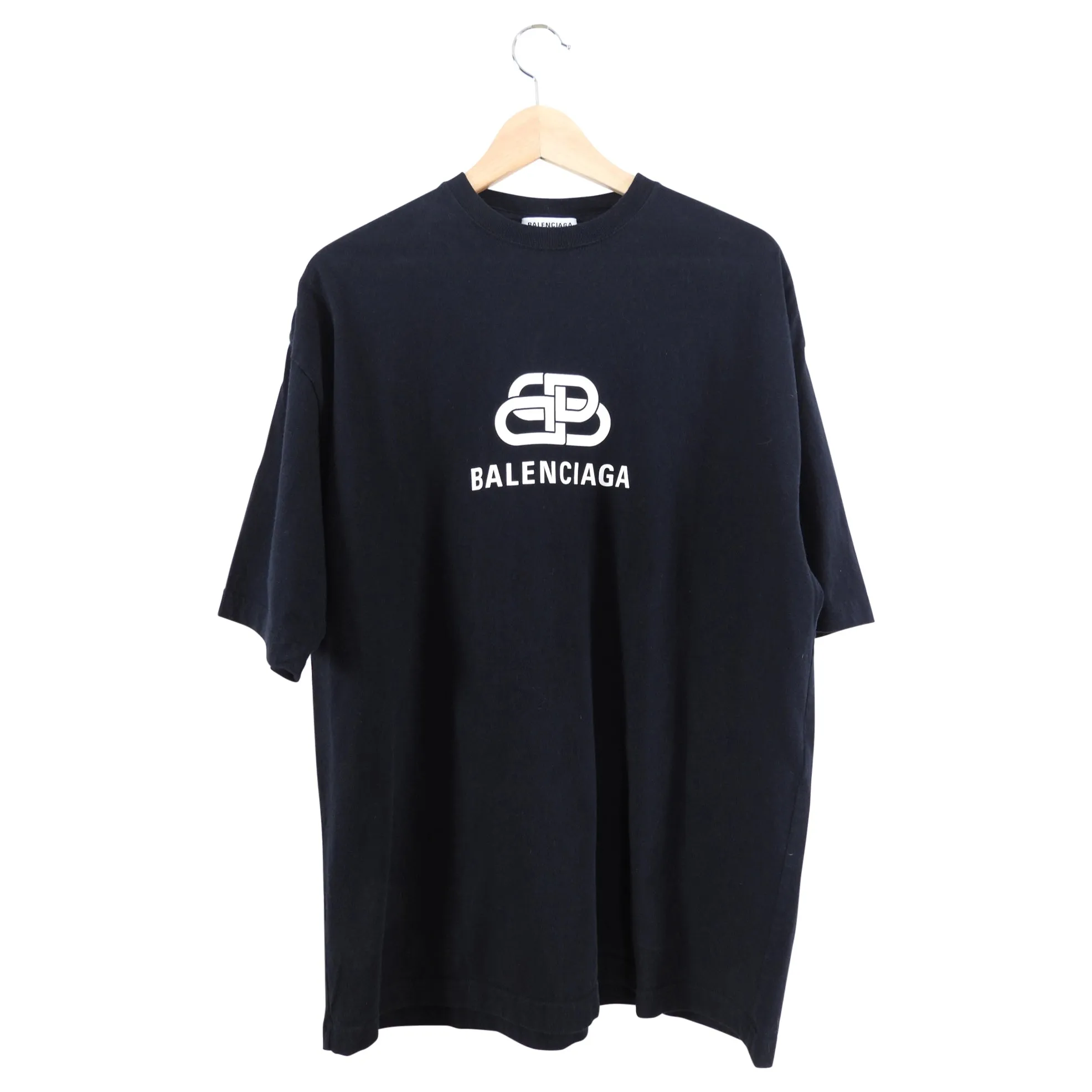 Balenciaga Black Tee with White Interlocking BB Logo - S / M / L