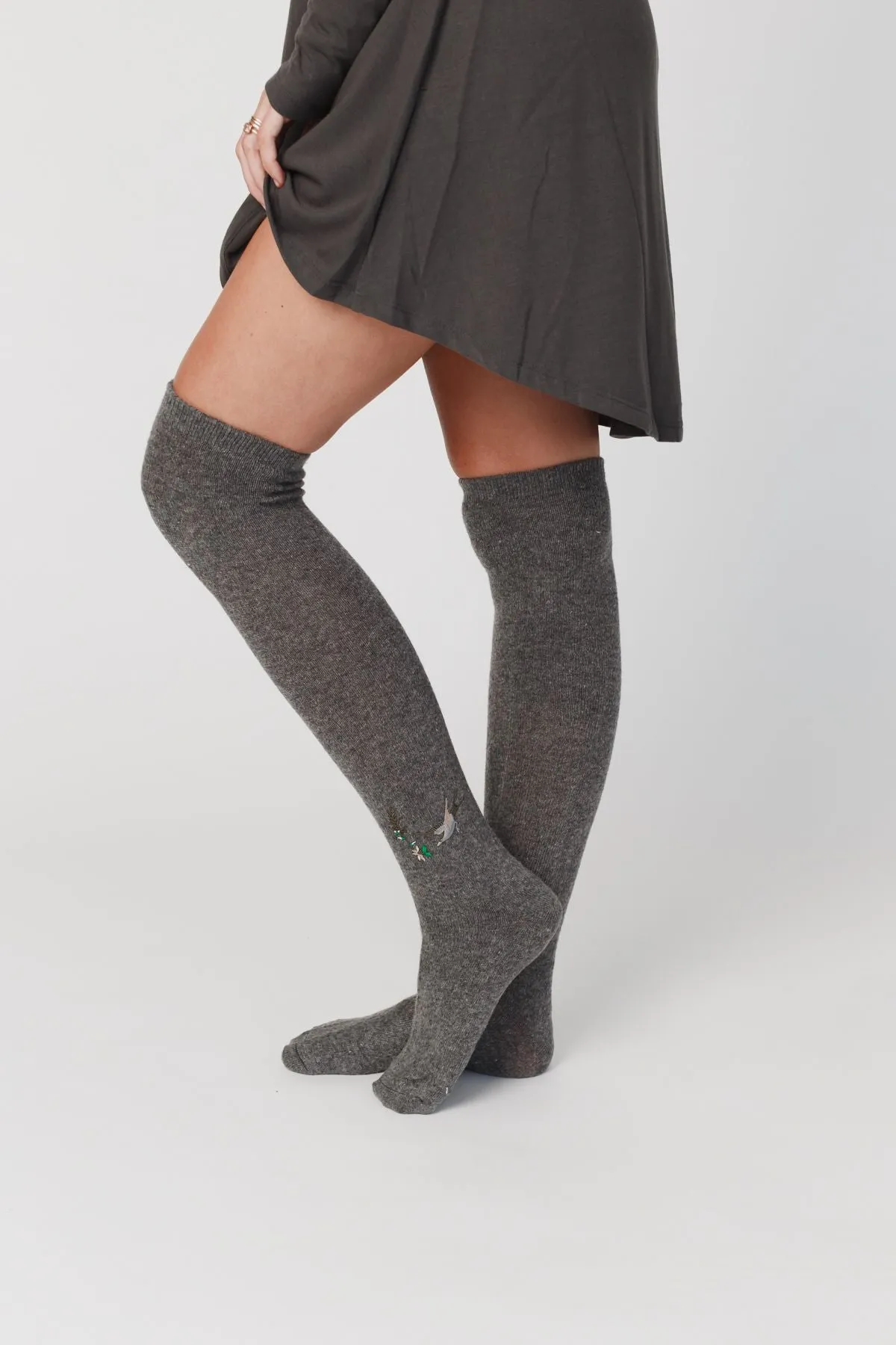 Birds Of A Feather Knee High Socks - Gray