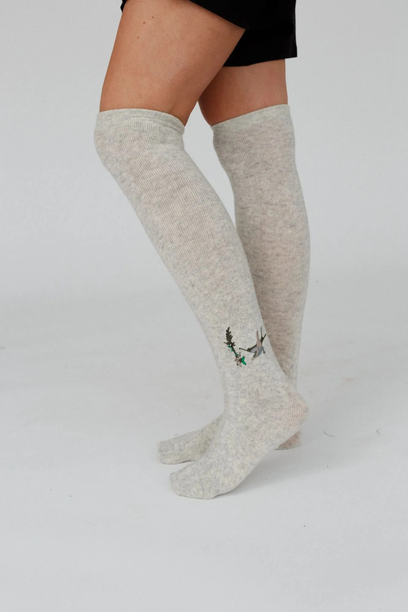 Birds Of A Feather Knee High Socks - Heather Gray