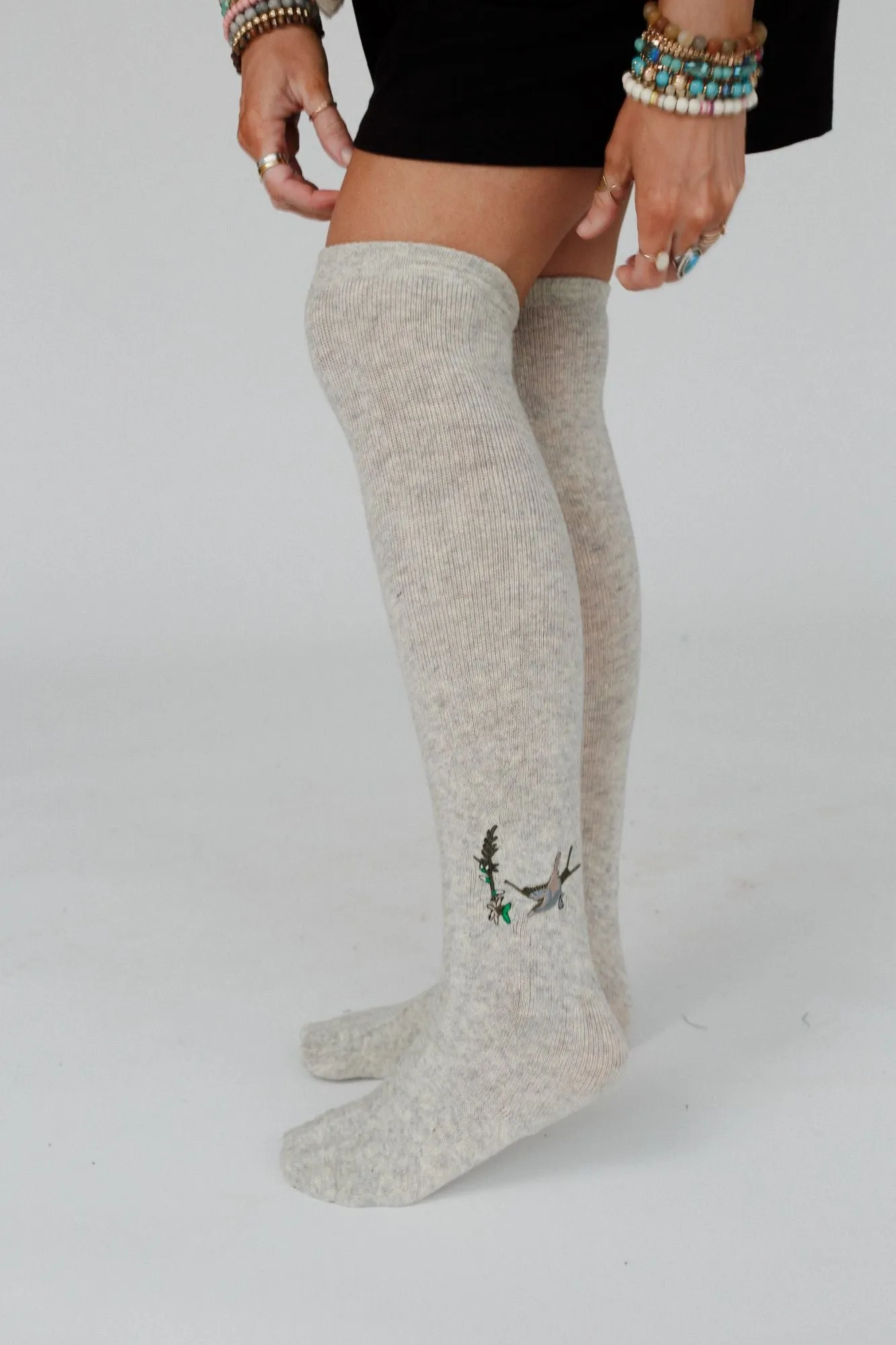 Birds Of A Feather Knee High Socks - Heather Gray