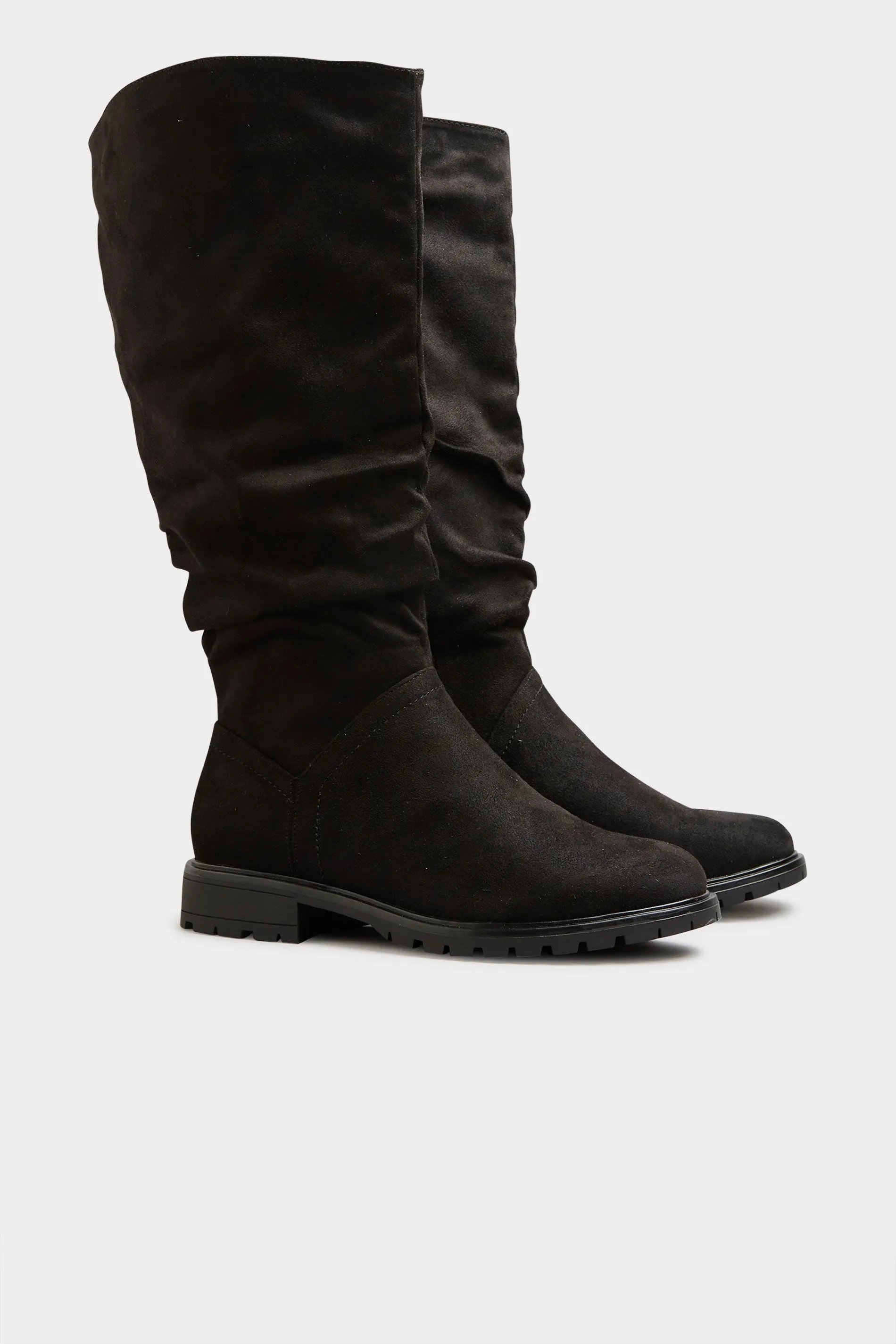 Black Ruched Cleated Boots In Wide E Fit & Extra Wide EEE Fit