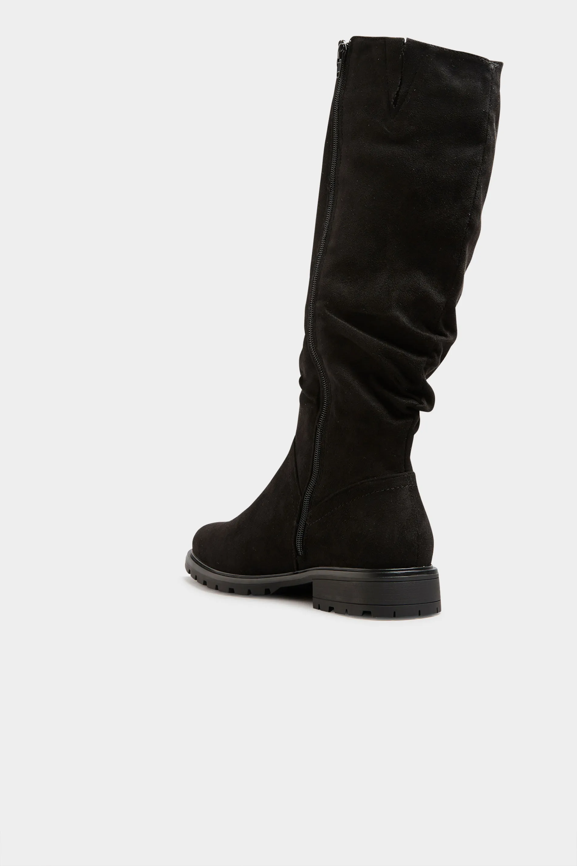 Black Ruched Cleated Boots In Wide E Fit & Extra Wide EEE Fit