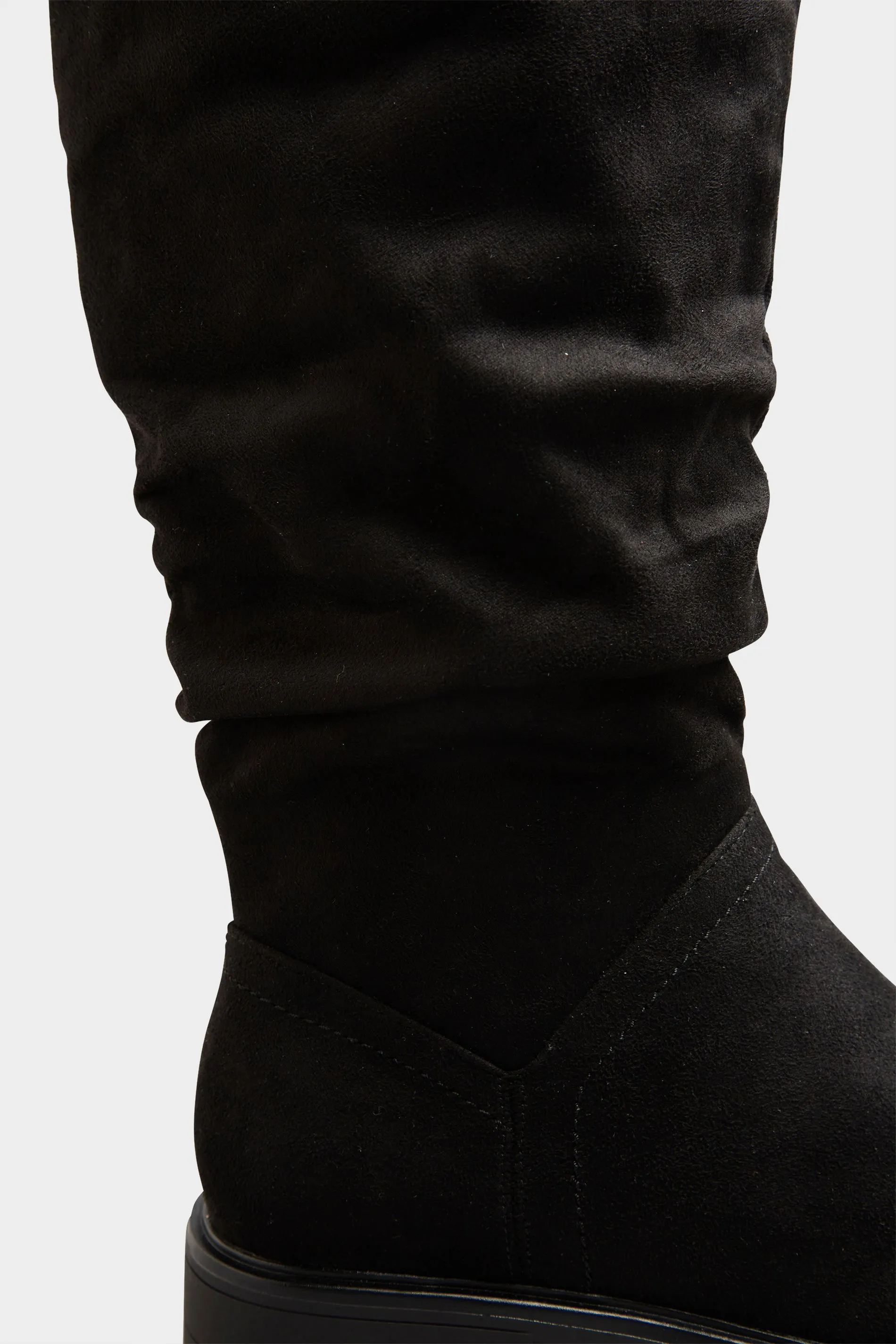 Black Ruched Cleated Boots In Wide E Fit & Extra Wide EEE Fit