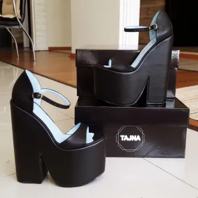 Black  Wedge Heel Platform High Heels Shoes