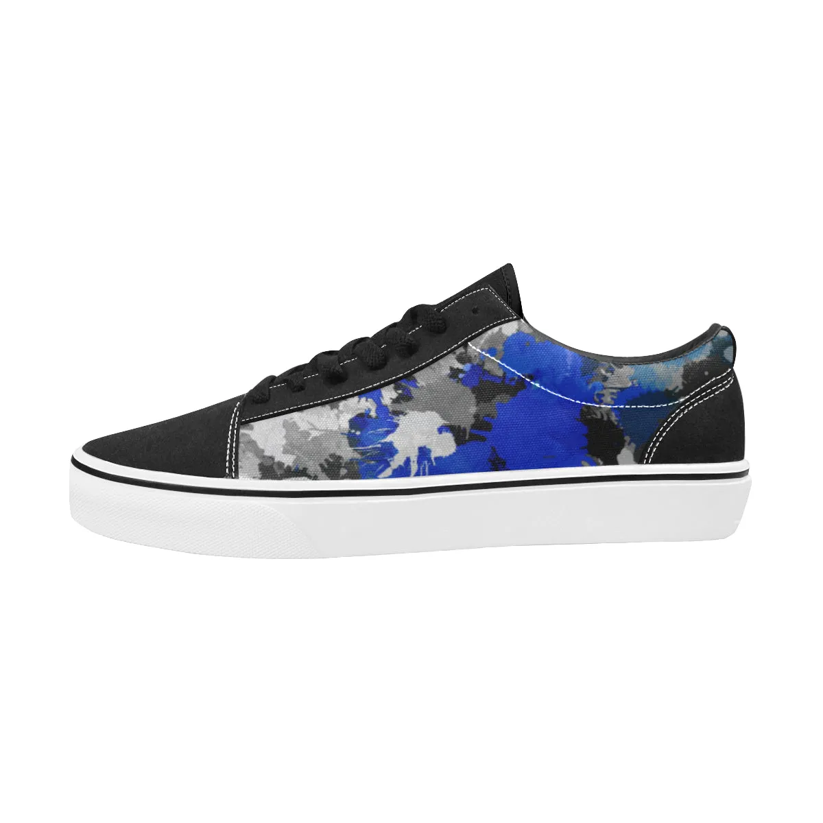 Blue and Grey Paint Splatter Men's Low Top Skateboarding Shoes