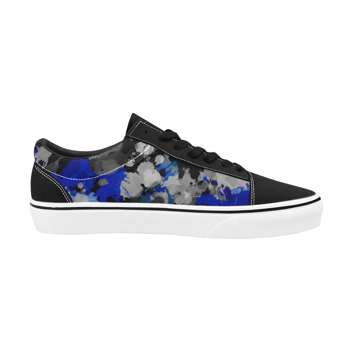 Blue and Grey Paint Splatter Men's Low Top Skateboarding Shoes