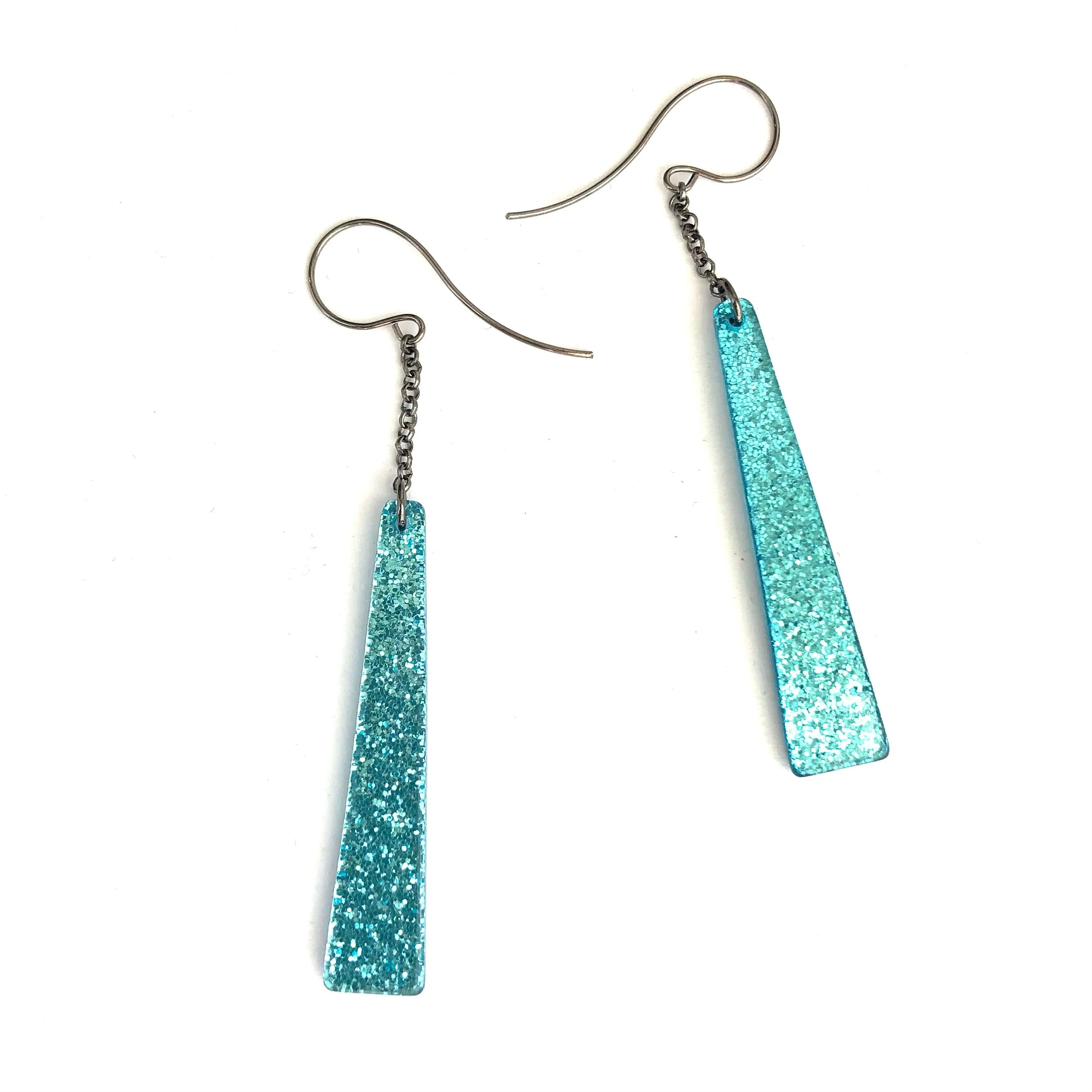 Blue Glitter RainChain Drop Earrings