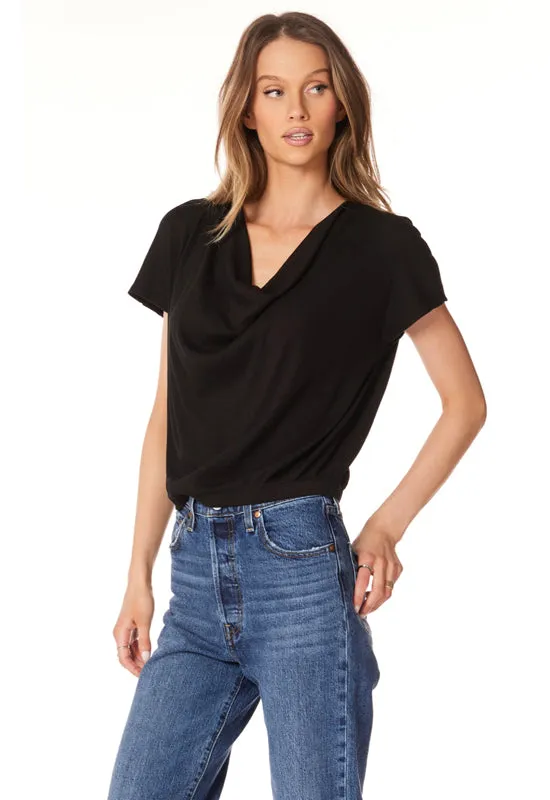 Bobi - Cowlneck Elastic Hem Tee Black