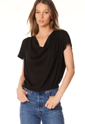 Bobi - Cowlneck Elastic Hem Tee Black