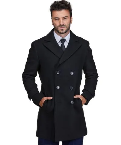 Braveman Men's Double Breasted Pea Coat Wool Blend Dress Peacoat