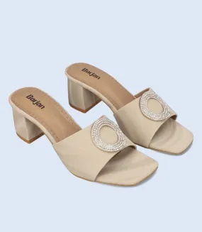 BW9354-FAWN-Women Casual Slipper Heels