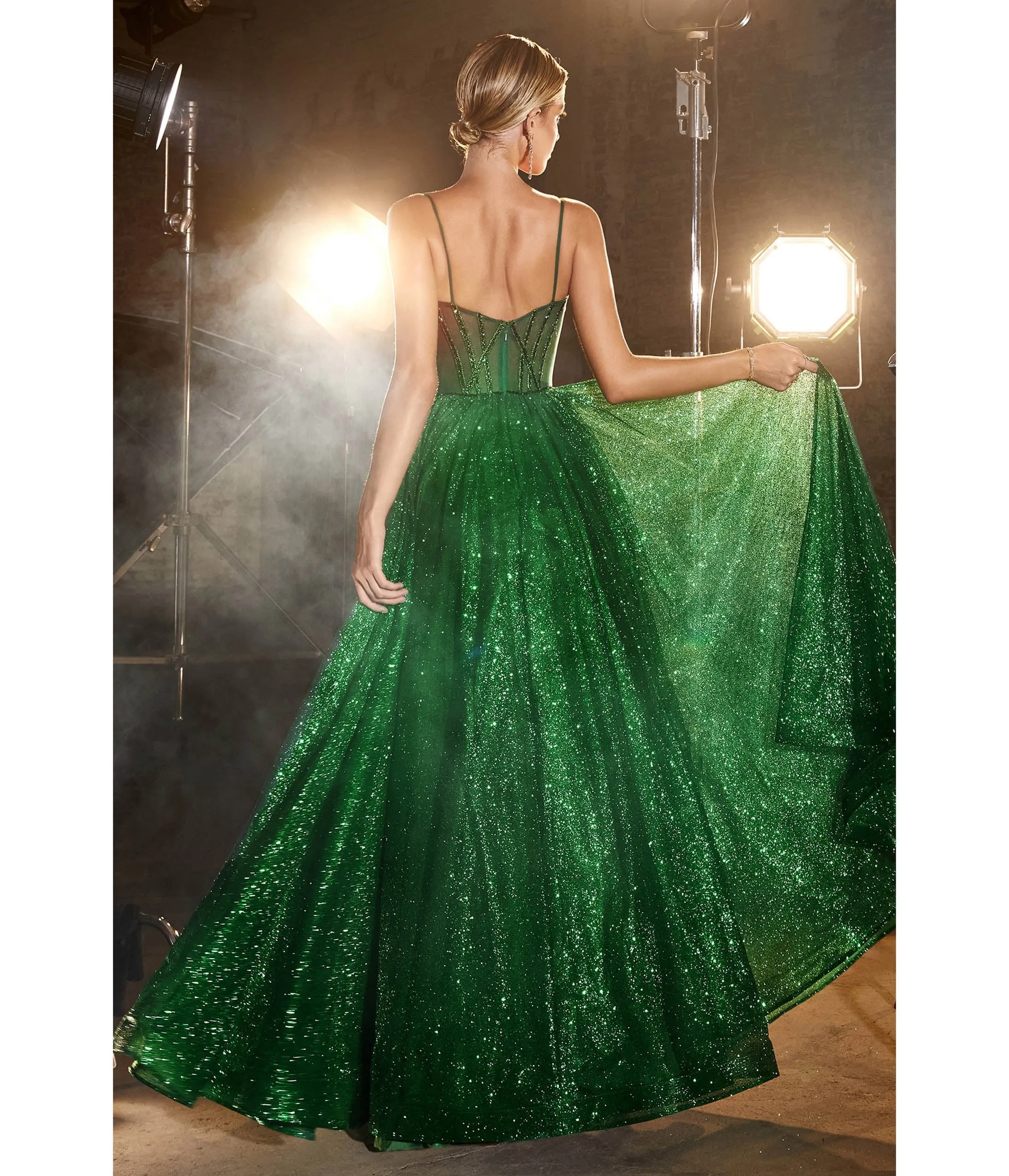 Cinderella Divine Emerald Corset Glitter Prom Gown