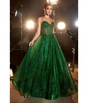 Cinderella Divine Emerald Corset Glitter Prom Gown