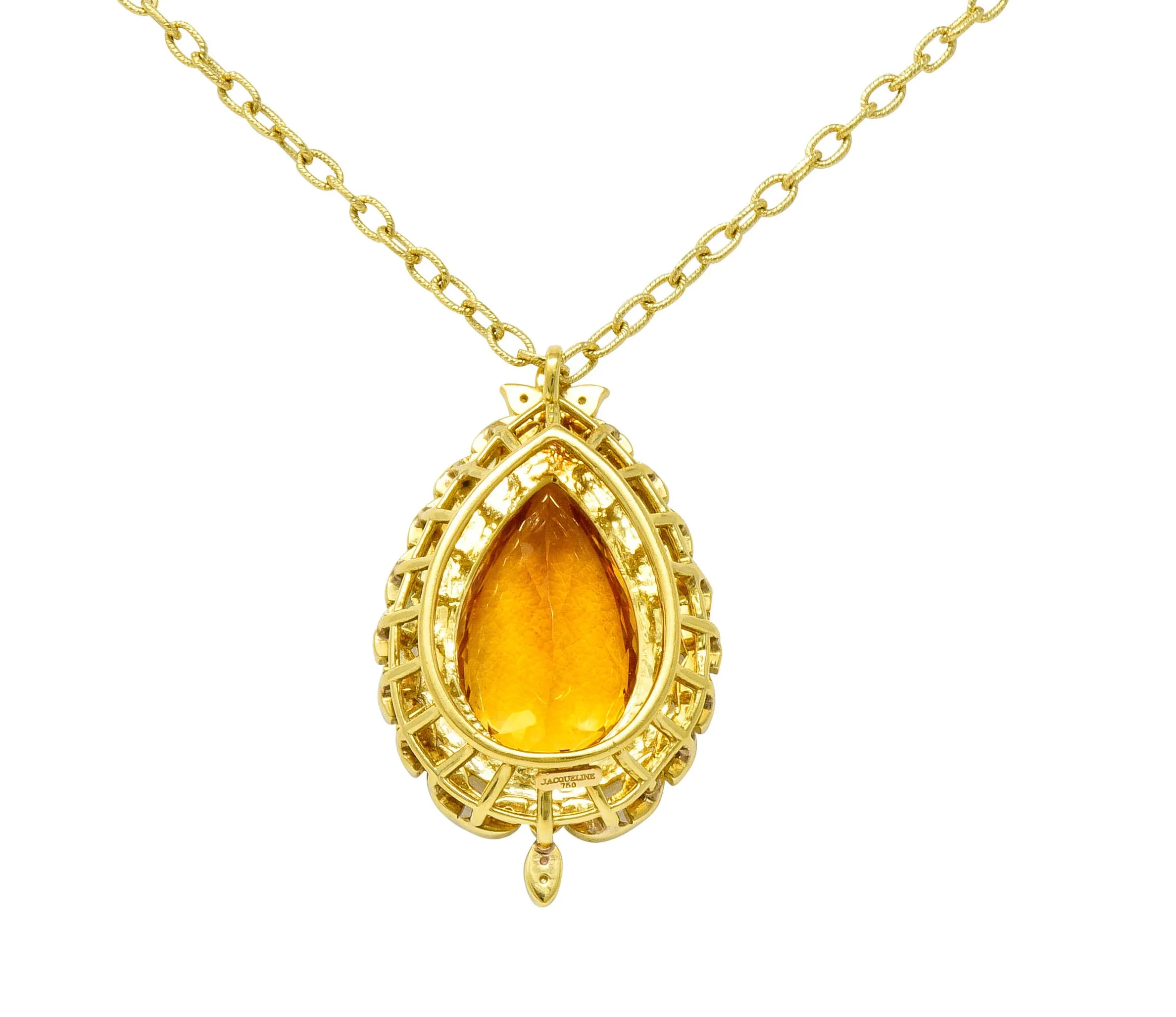 Citrine 1.05 CTW Diamond 18 Karat Gold Foliate Cluster Pendant Necklace