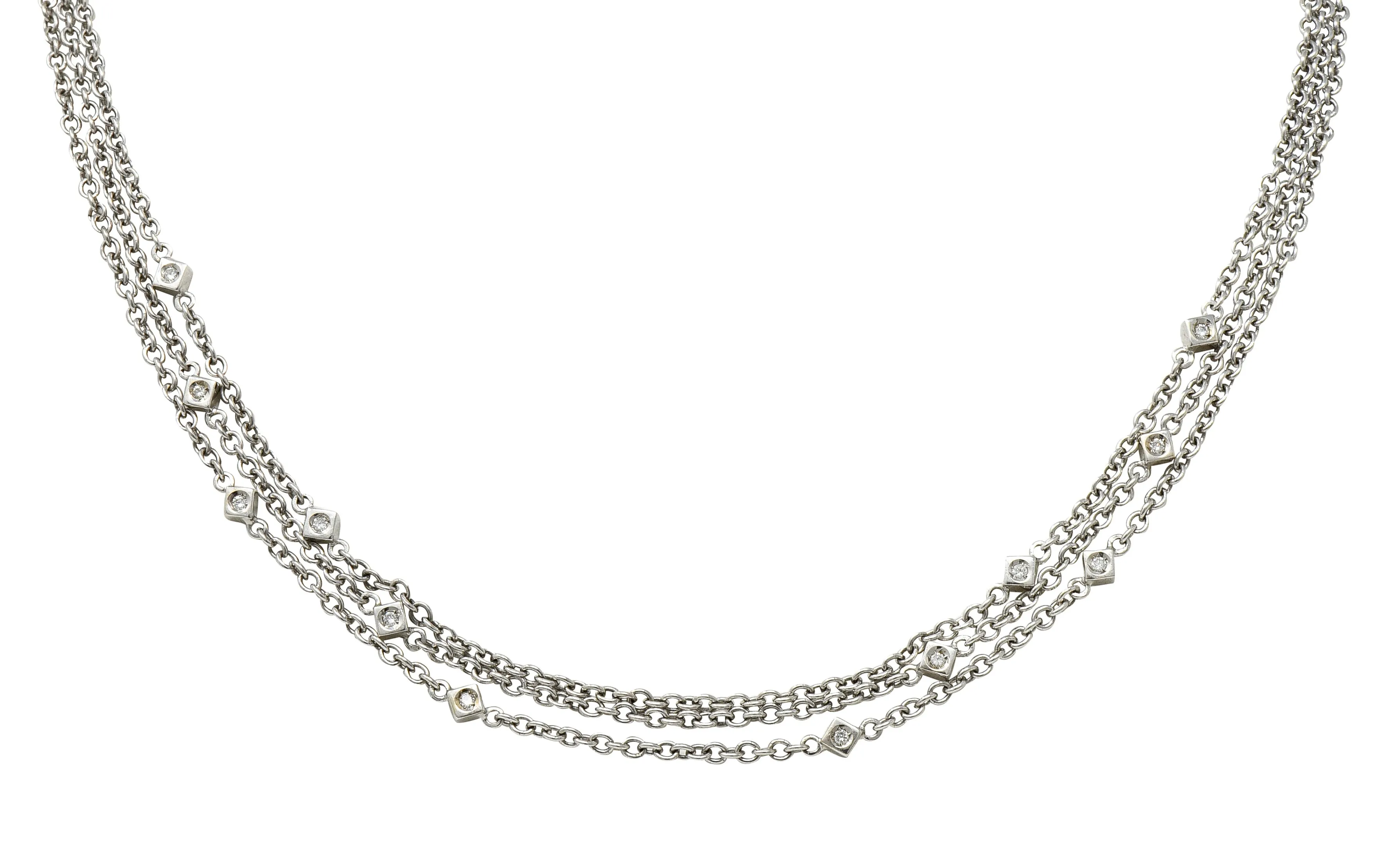 Contemporary Diamond 18 Karat White Gold Multi-Strand Necklace