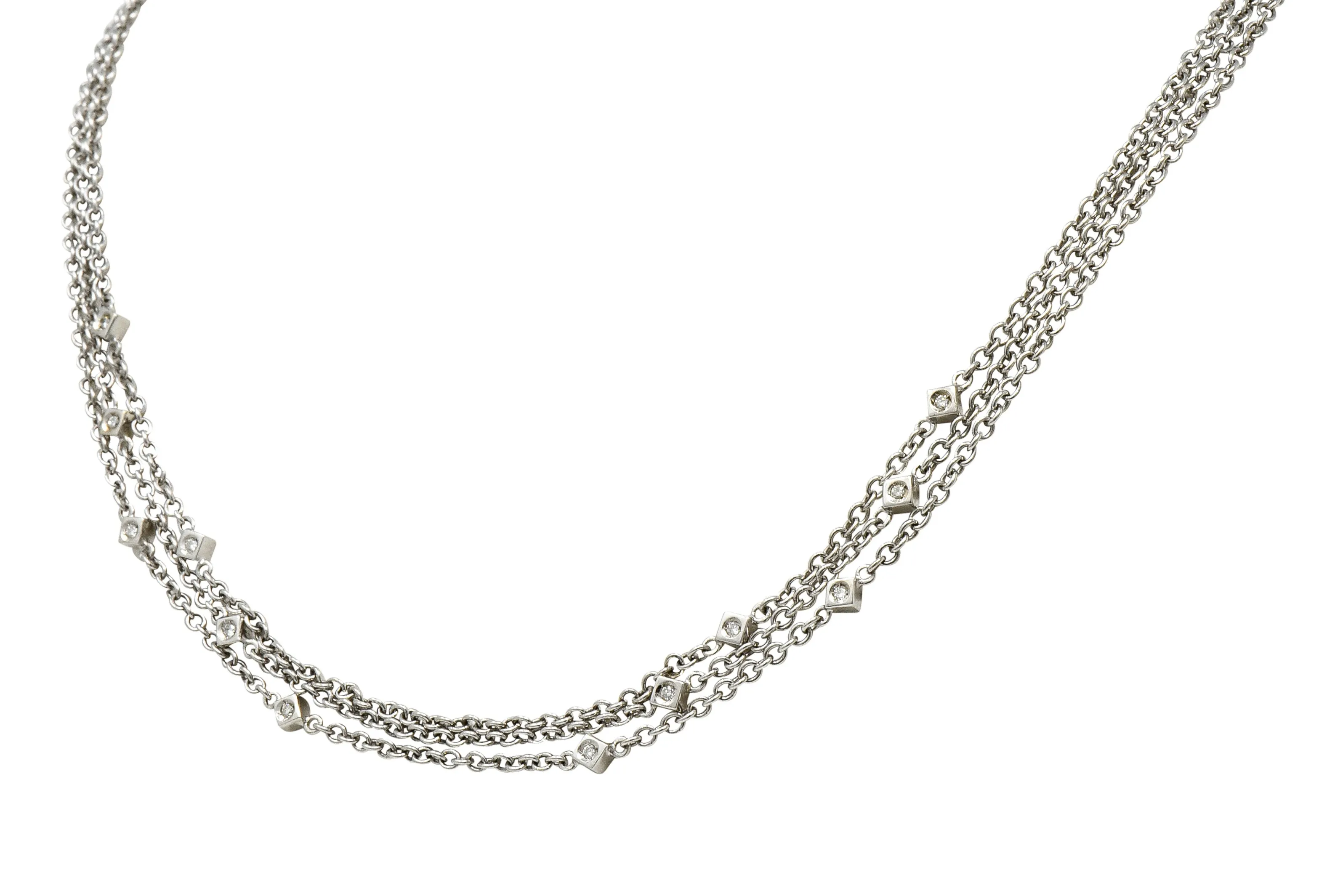 Contemporary Diamond 18 Karat White Gold Multi-Strand Necklace