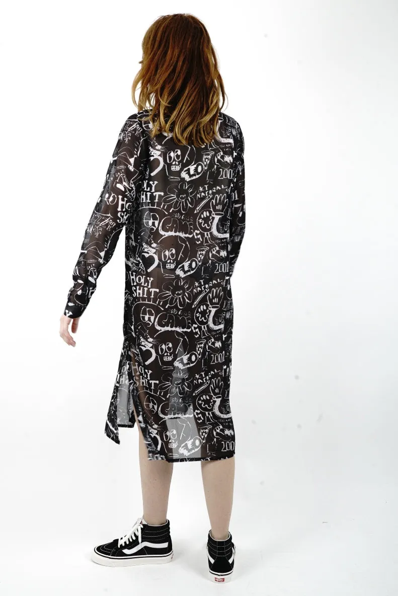 DRAWN OUT SHEER SHIRT DRESS