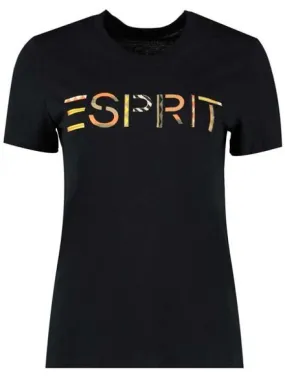 Esprit Embroidered Logo Graphic Tee in Black